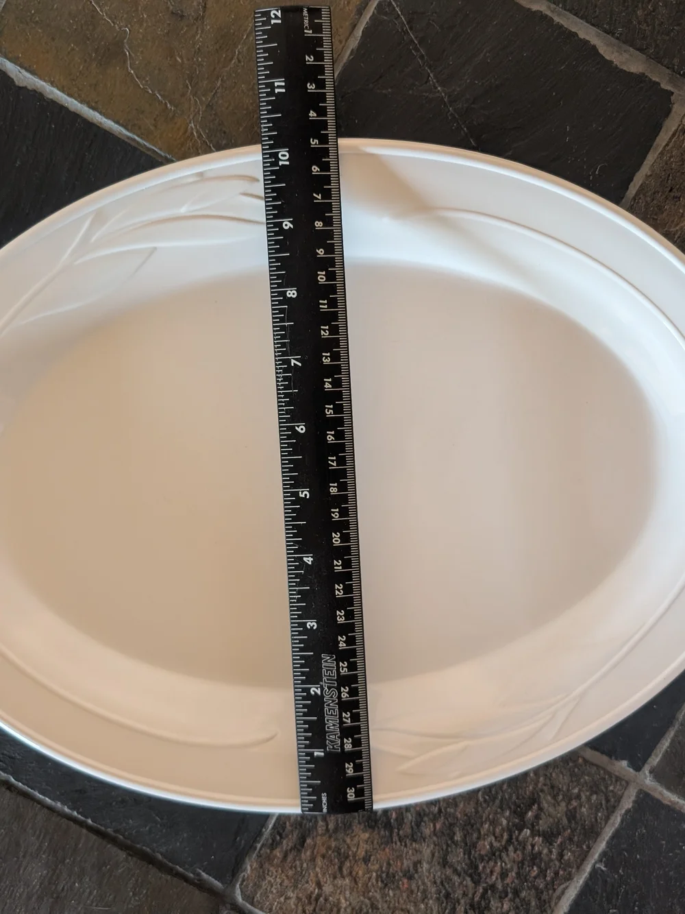 Corningware Casual Elegance White Oval Serving Platter with Embossed Leaf Accent